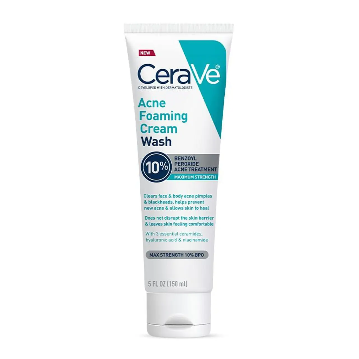 CeraVe Cream Wash, Acne, Foaming, Maximum Strength, 10% Benzoyl Peroxide 5 Fl Oz by Pasteur Pharmacy