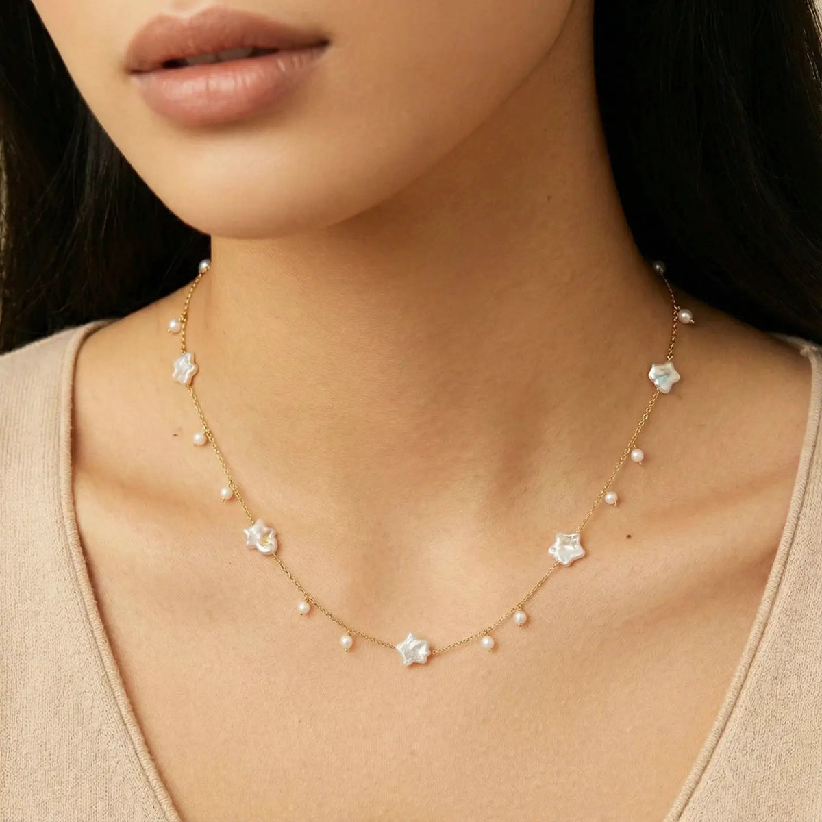 Celestial Pearl Stars Necklace by Aurora Beauty