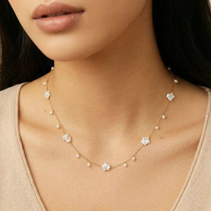 Celestial Pearl Stars Necklace by Aurora Beauty