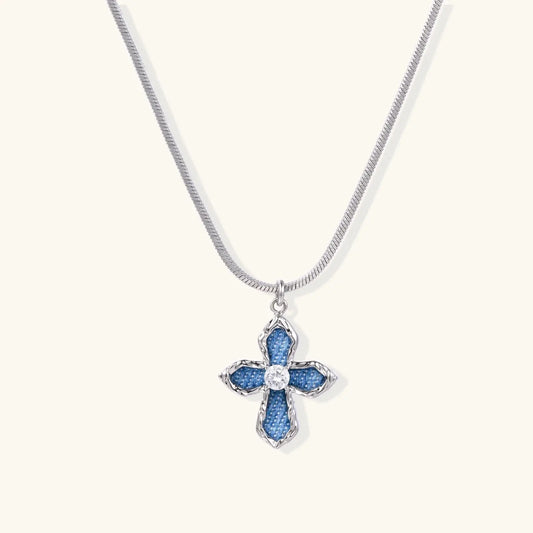 Denim Cross Necklace by Aurora Beauty