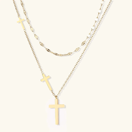 Divine Layers Cross Necklace Set by Aurora Beauty