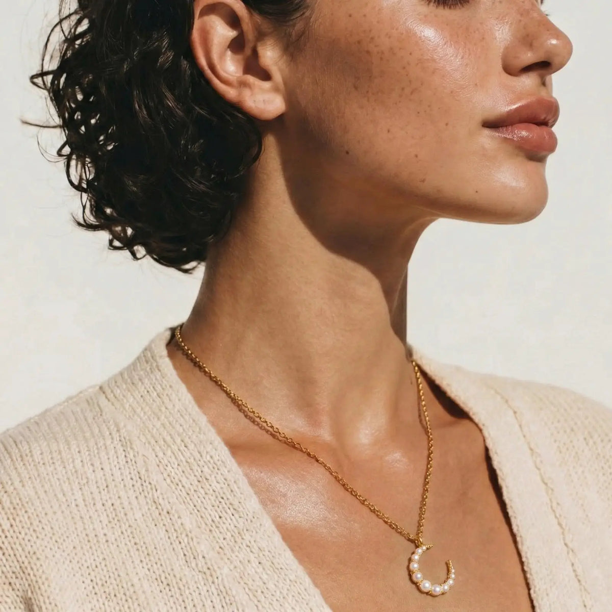 Luna Pearl Crescent Necklace by Aurora Beauty