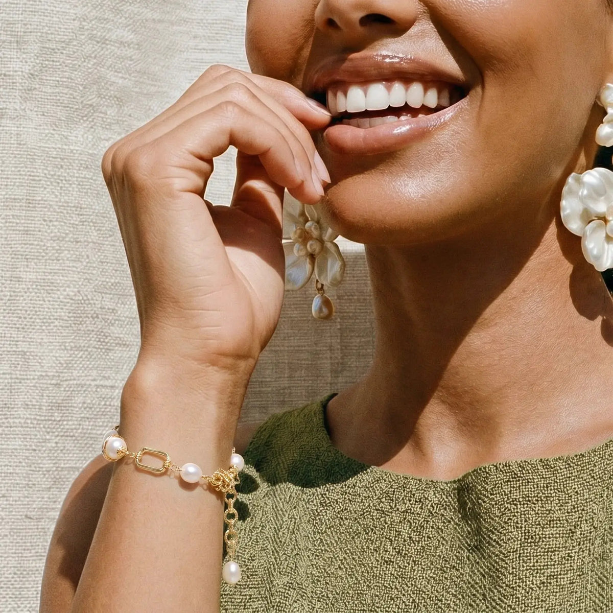 Golden Pearl Chain Bracelet by Aurora Beauty