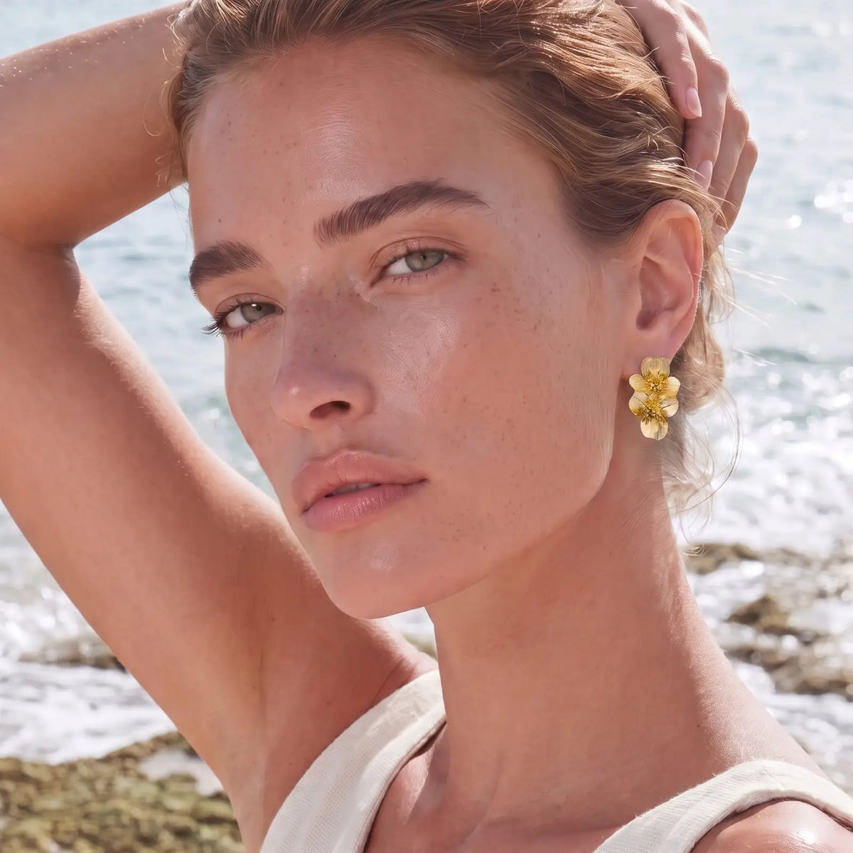 Golden Bloom Double Earrings by Aurora Beauty