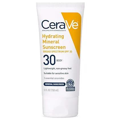 CeraVe Hydrating Mineral Sunscreen SPF 30 | Face Lotion with Zinc Oxide & Titanium Dioxide | 2.5 oz by Pasteur Pharmacy