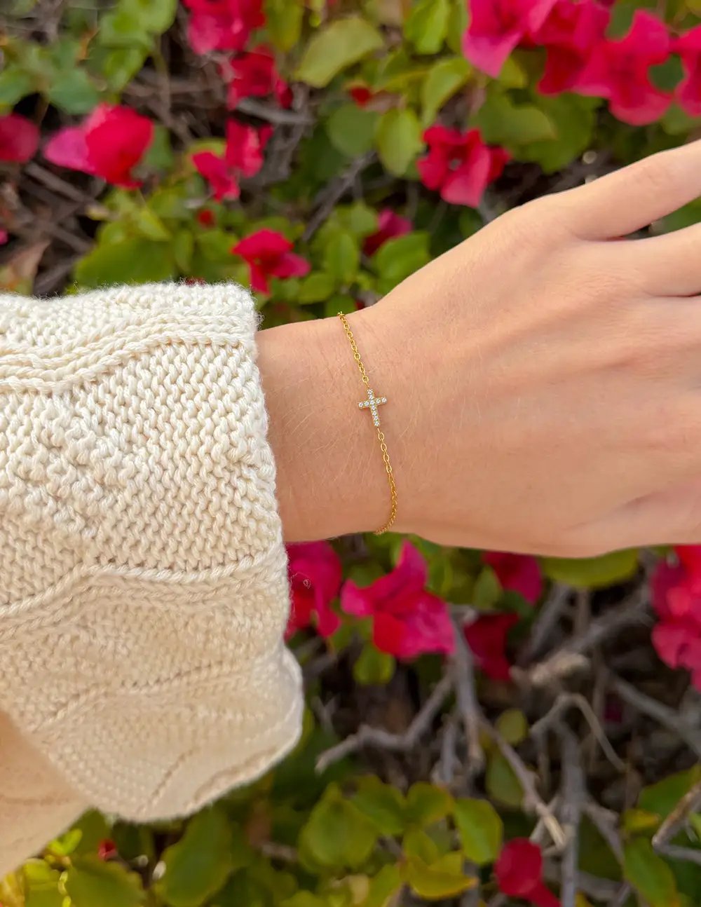 Dainty Gem Cross Link Bracelet by Elevated Faith