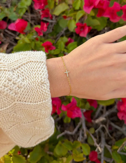 Dainty Gem Cross Link Bracelet by Elevated Faith