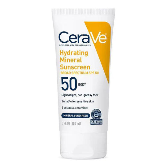 CeraVe Hydrating Mineral Sunscreen SPF 50 | 100% Mineral Body Lotion with Zinc Oxide & Titanium Dioxide | 5 oz by Pasteur Pharmacy