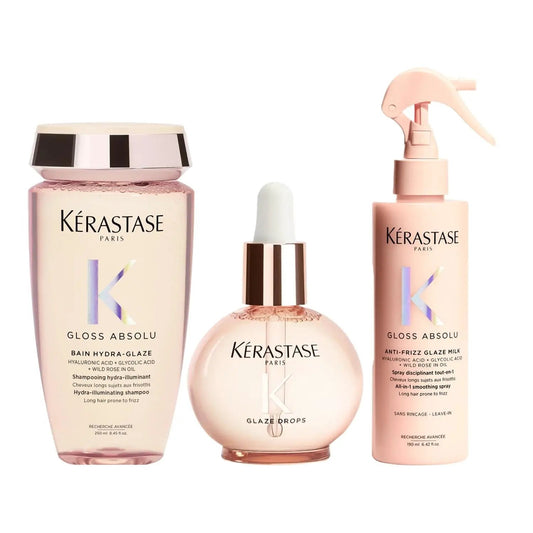 Kerastase Anti-Frizz Shine & Heat Protection Hair Care Set: Smooths Frizz, Enhances Shine, Shields from Heat, Complete 3-Piece Routine by Beauty Care Bag