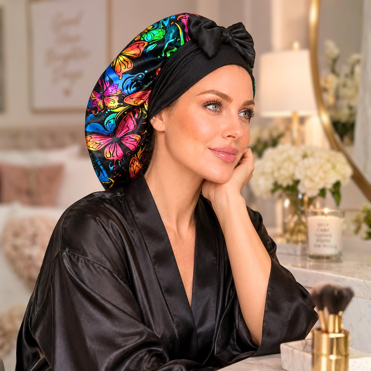 Satin Hair Bonnet for Sleeping – Adjustable Stretch Tie by PHC