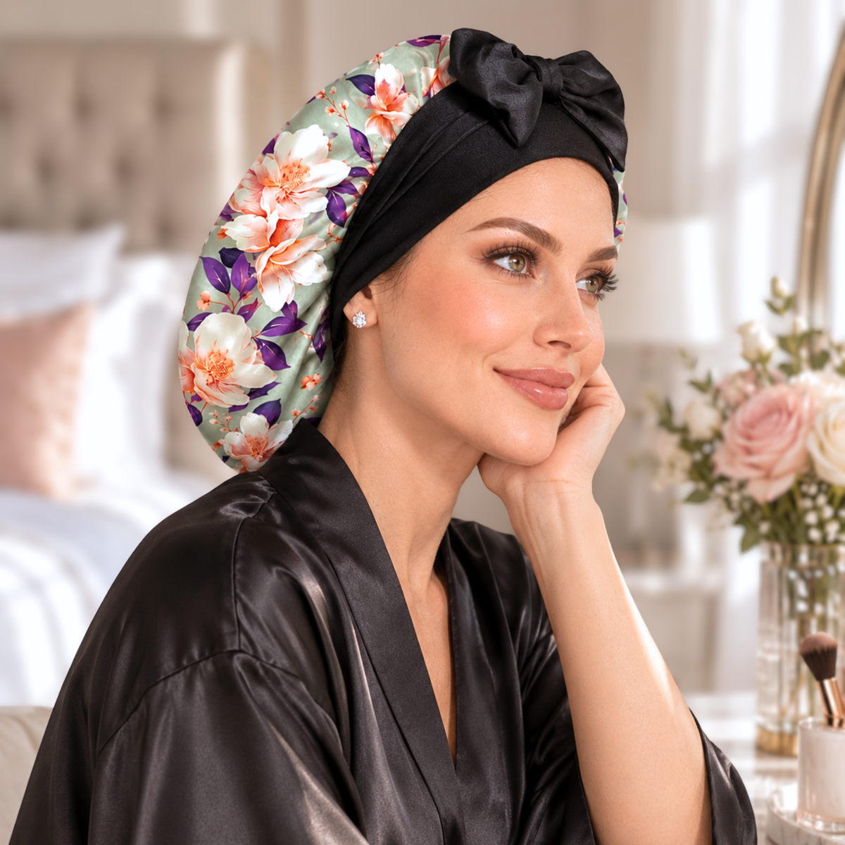 Satin Hair Bonnet for Sleeping – Adjustable Stretch Tie by PHC