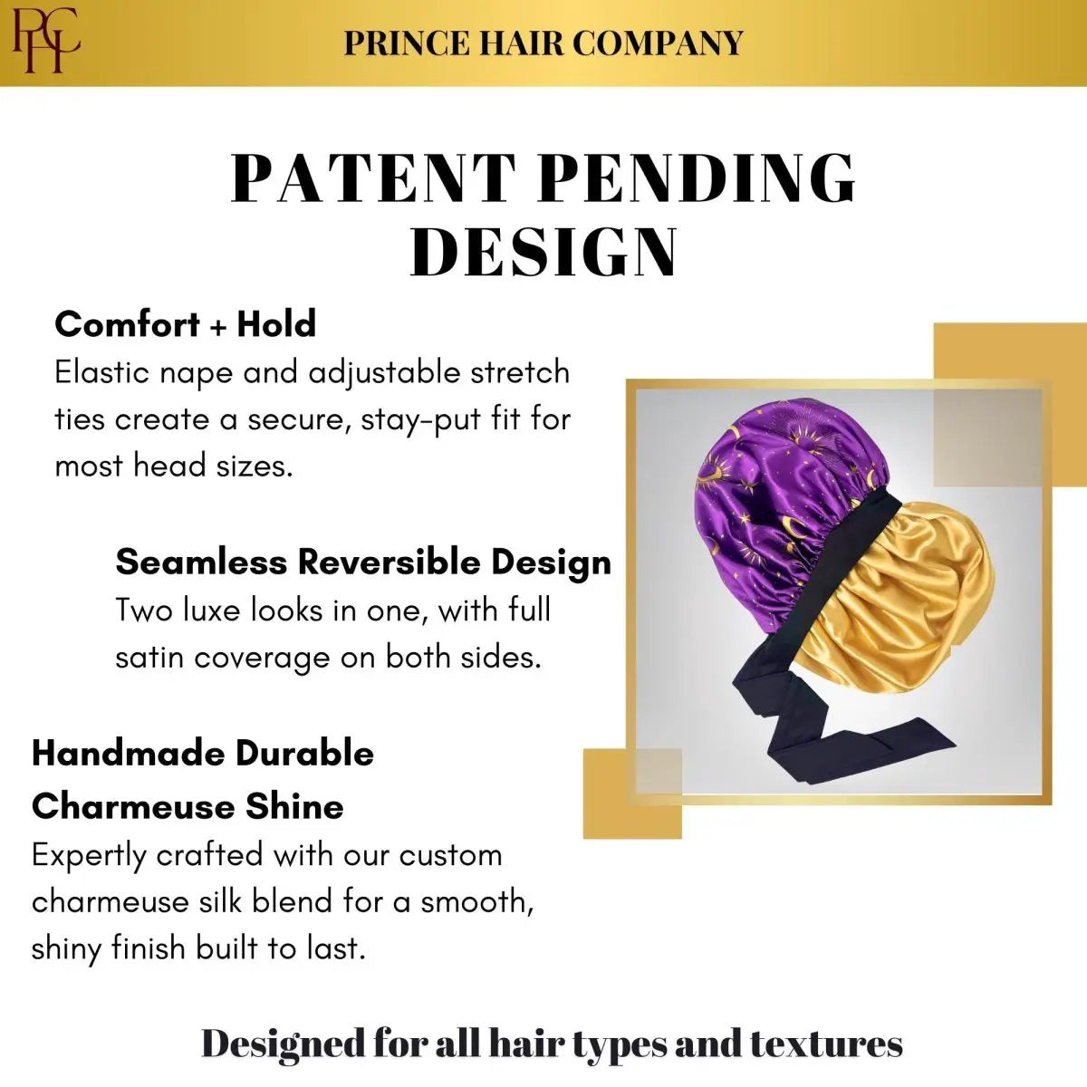 Satin Hair Bonnet for Sleeping – Adjustable Stretch Tie by PHC
